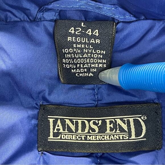 Lands' End Mens Goose Down Square Quilted Snap Puffer Vest Blue - Picture 4 of 10